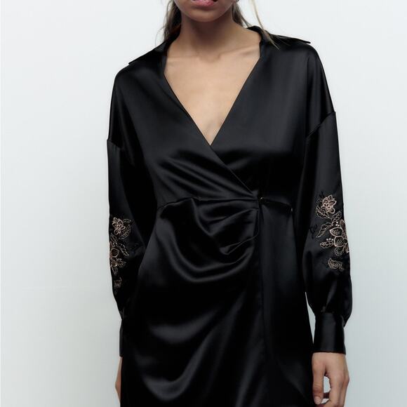 ZARA BLOGGER FAVORITE EMBROIDERED SATIN EFFECT DRESS - Picture 5 of 8